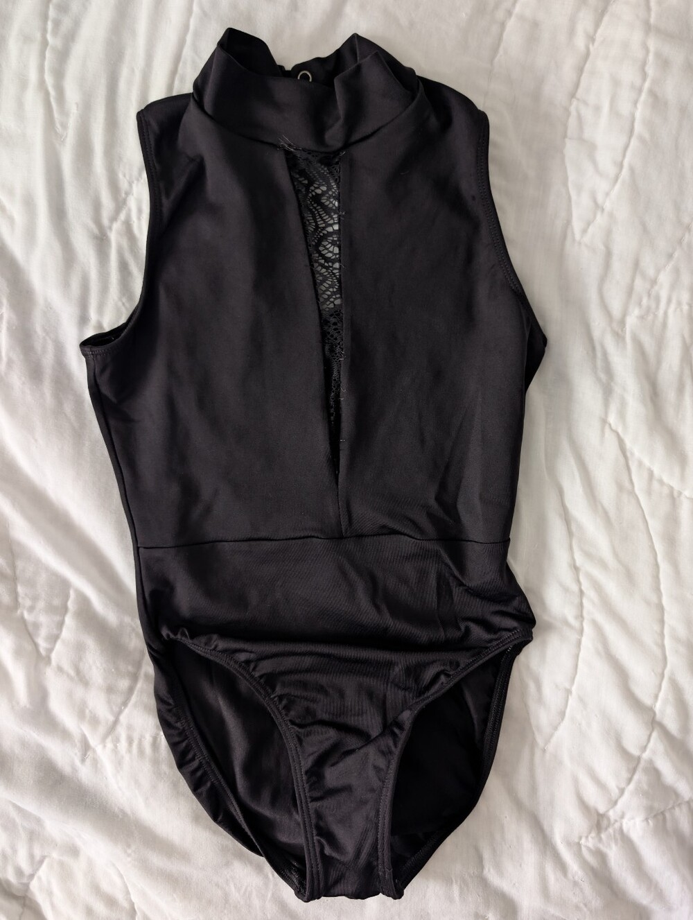 Motionwear Black Sleeveless High-Neck Bodysuit with Lace Front Ballet Leotard